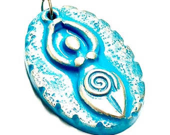 Earth Goddess Venus Pendant Turquoise Polymer Clay Silver Goddess Jewelry Component