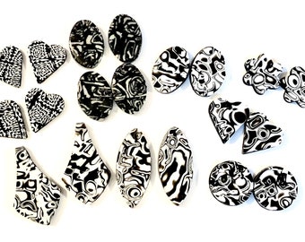 Black and White Beads Collection Handmade Artisan Polymer Clay Jewelry Components