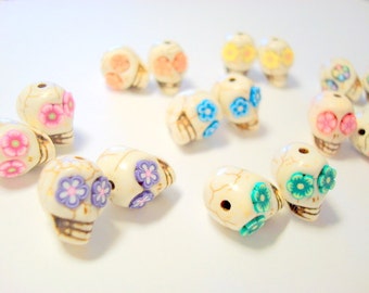 Every Color Rainbow Flower Sugar Skull Beads-Variety of Eight Pairs