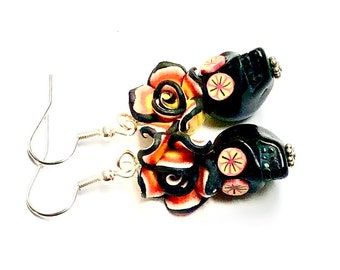 Sugar Skull Earrings Black Red Day of the Dead Sugar Skull Gift Jewelry