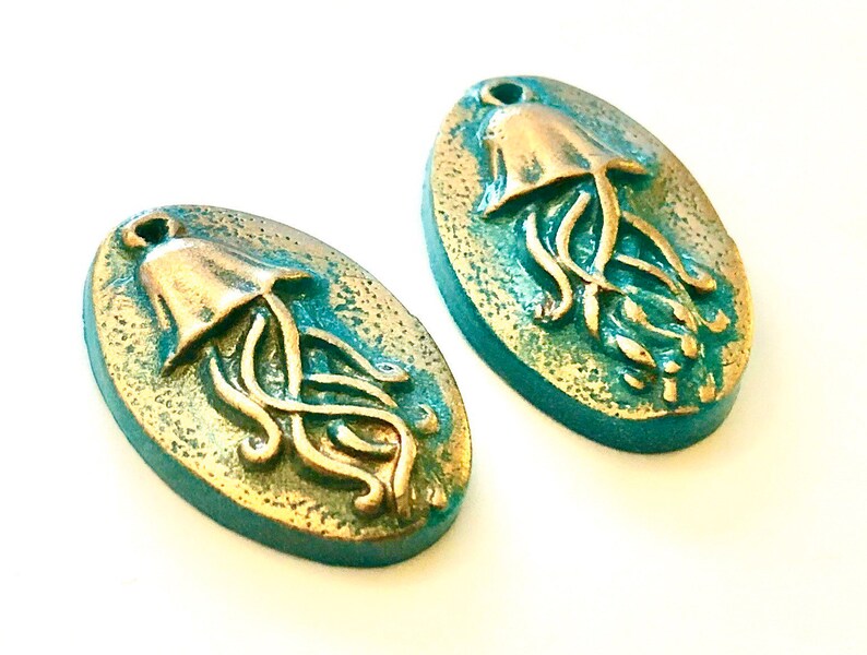Handmade Jellyfish Beads Turquoise Bronze Polymer Clay Jellyfish Beads