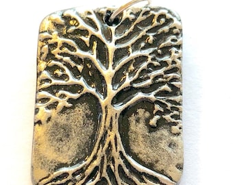 Tree of Life Silver Black Handmade Polymer Clay Pendant Charm