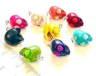 Sugar Skull Charms Rainbow Rose Collection Extra Large 22 MM Skull Jewelry Components