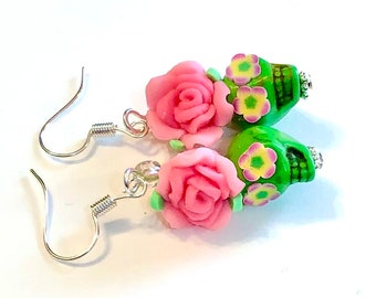 Sugar Skull Earrings Spring Green Day of the Dead Skull Gift Jewelry for Her