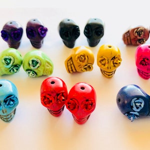 Sugar Skull Beads-Collection of 9 Pairs Rainbow Rose Day of the Dead Skull Beads 18 mm image 3