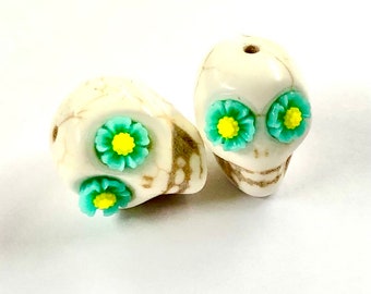 Sugar Skull Beads Turquoise Flower Eyes Day of the Dead 18 MM Skull Beads Limited Edition Beads
