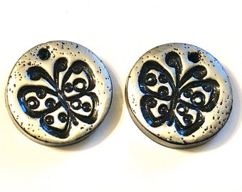 Handmade Polymer Clay Butterfly Beads Black Silver