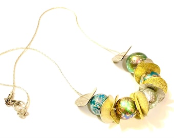 Handmade Polymer Clay Beaded Necklace Metallics