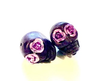Sugar Skull Beads Purple Rose Eyes 18mm Sugar Skull Day of the Dead Jewelry Components