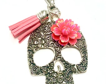 Sugar Skull Keychain Day of the Dead Key Ring Extra Large Sugar Skull Gift