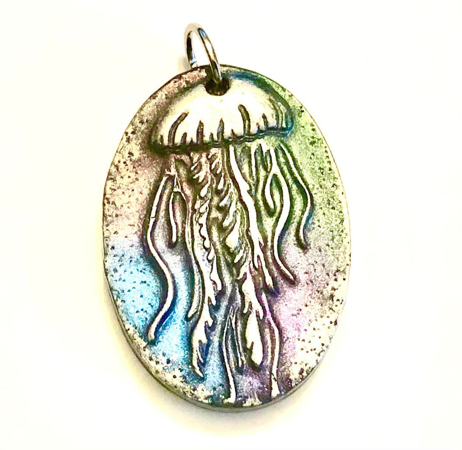 Jellyfish Pendant Handmade Black Rainbow Jellyfish Necklace Etsy