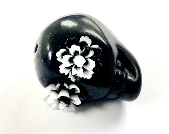 Sugar Skull Bead Big Black Day of the Dead Dahlia Jewelry Component Pendant