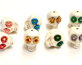 Sugar Skull Beads White 18 MM Beads Rainbow Flower Eye Jewelry Components