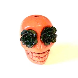 Sugar Skull Bead Gigantic Orange Skull Bead Pendant Day of the Dead Skull