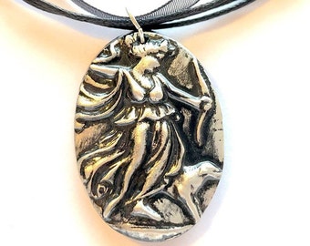 Artemis Goddess of Hunting Handmade Polymer Clay Pendant Necklace