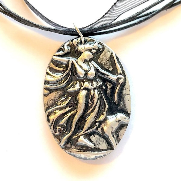 Artemis Goddess of Hunting Handmade Polymer Clay Pendant Necklace