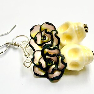 Mellow Yellow Ceramic Day of the Dead Rose Sugar Skull Earrings