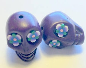 Sugar Skull Beads Purple Flower Eyes Day of the Dead Beads 18 mm Skull Beads