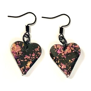Polymer Clay Art Heart Earrings Black Pink Gold Changing Color Earrings