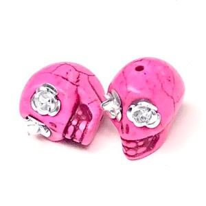 Sugar Skull Beads Pink Silver Rose Eyes 18mm Beads image 2