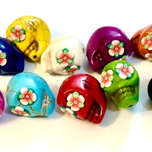 Sugar Skull Beads Rainbow Red Iris 13 MM Day of the Dead Skull Jewelry Components