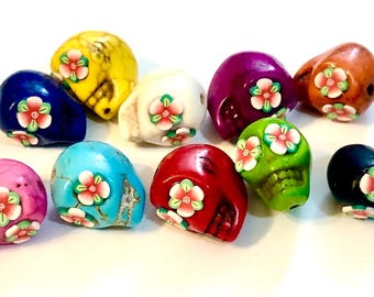 Sugar Skull Beads Rainbow Red Iris 13 MM Day of the Dead Skull Jewelry Components