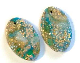 Handmade Polymer Clay Beads Marbled Opal Oval Earring Components