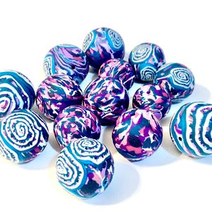 Handmade Beads Marbled Spiral Artisan Polymer Clay Round Beads
