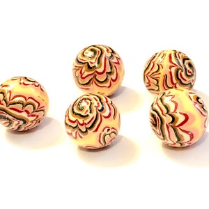 Handmade Polymer Clay Tribal Beads: Bright Round Artisan Beads (Set of 5)