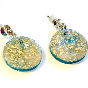 Polymer Clay Earrings Sparkling Turquoise Lightweight Post Dangle Earrings