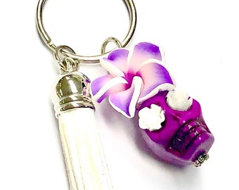 Sugar Skull Purse Charm Day of the Dead Purple Key Chain Accessory Versatile Sugar Skull Gift