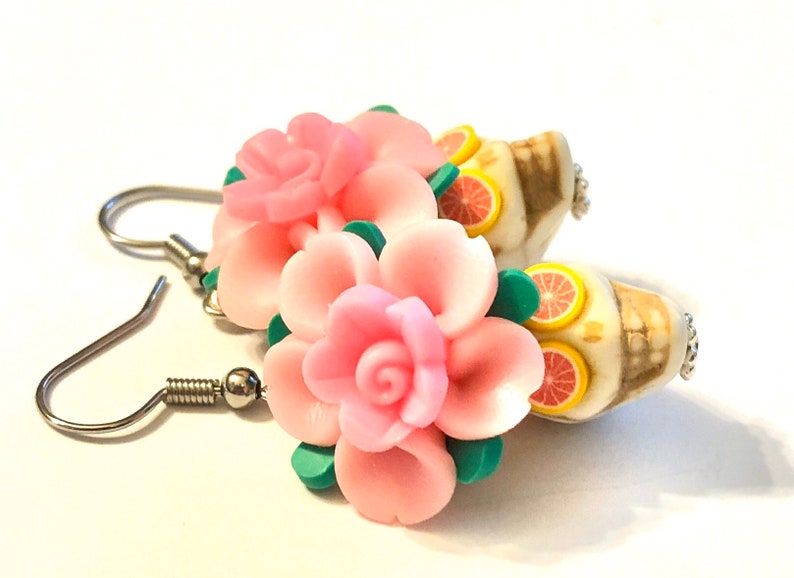 Sugar Skull Earrings Pink Grapefruit Day of the Dead Skull Earrings
