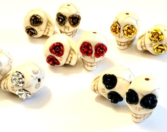 Sugar Skull Beads: White Stone with Metallic Rose Eyes (18mm)