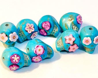 Sugar Skull Beads Turquoise Pink Skull Jewelry Components
