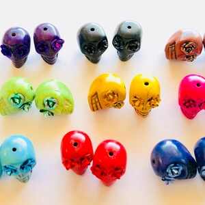 Sugar Skull Beads-Collection of 9 Pairs Rainbow Rose Day of the Dead Skull Beads 18 mm image 4