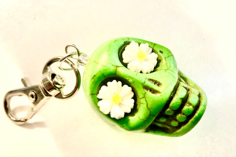 Sugar Skull Key Ring Big Green Daisy Eyes Pendant Charm Key Chain Accessory Sugar Skull Gift