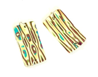 Handmade Polymer Clay Beads Abstract Reversible Rectangle Earring Beads Jewelry Components OOAK Artisan Focal Beads