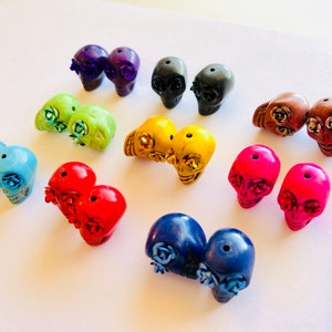 Sugar Skull Beads-Collection of 9 Pairs Rainbow Rose Day of the Dead Skull Beads 18 mm image 2