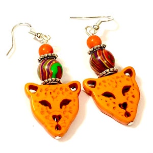 Orange Rainbow Tabby Cat Earrings
