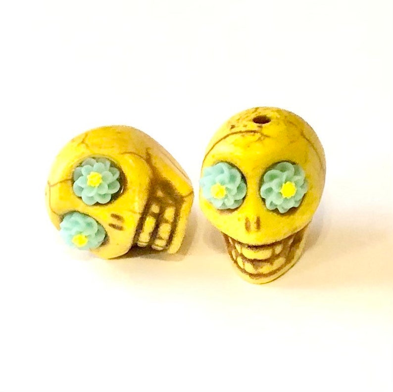 Sugar Skull Beads Yellow Turquoise Dahlia Eyes Day of the Dead Skull Beads Limited Edition Beads image 1