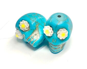 Sugar Skull Beads Turquoise Flower Eyes Day of the Dead 18 MM Skull Beads Limited Edition Beads