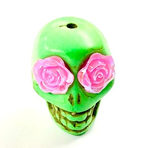 Big Green Sugar Skull Bead Pendant Day of the Dead Jewelry Component