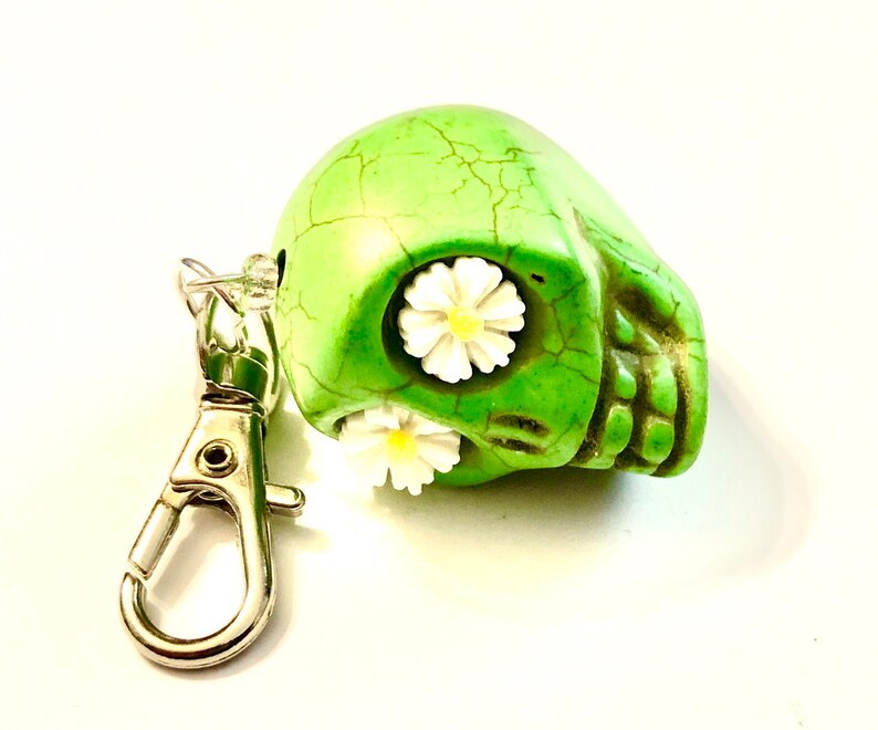 Sugar Skull Key Ring Big Green Daisy Eyes Pendant Charm Key Chain Accessory Sugar Skull Gift
