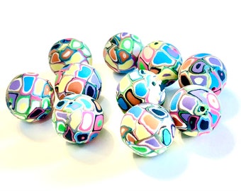 Handmade Artisan Beads Polymer Clay Rainbow Bright Patchwork Jewelry Components