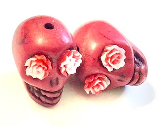 Sugar Skull Beads Red Variegated Rose Day of the Dead Beads 18 mm Limited Edition Skull Beads