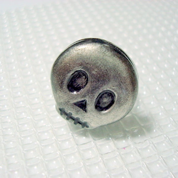 Black and Silver Skull Handmade Polymer Clay Ring