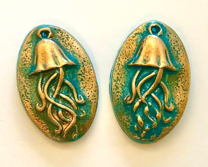 Handmade Jellyfish Beads Turquoise Bronze Polymer Clay Jellyfish Beads