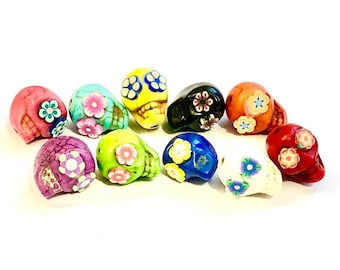 Colorful Stone Sugar Skull Beads: Flower Eye Jewelry Components