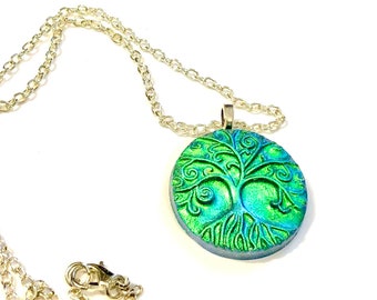 Tree of Life Necklace Handmade Polymer Clay Miracle Tree Pendant Yggdrasil Necklace