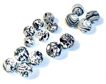 Handmade Artisan Beads Black White Round Beads Jewelry Components